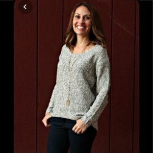 RD Style Gray Knit Sweater with Elbow Patch